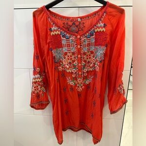Johnny Was Vibrant Red Embroidered Tunic